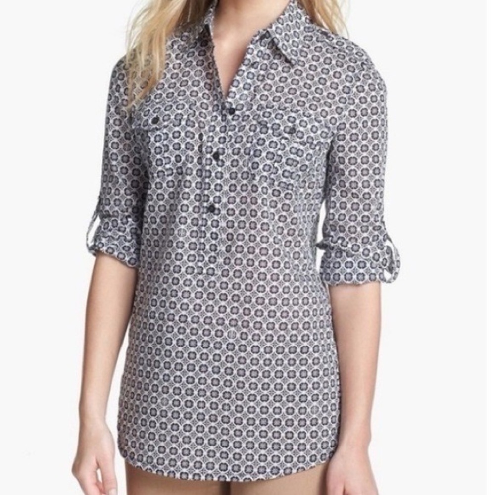 NWT Tory Burch White and Navy Blue Brigette Tunic Women’s Size 6